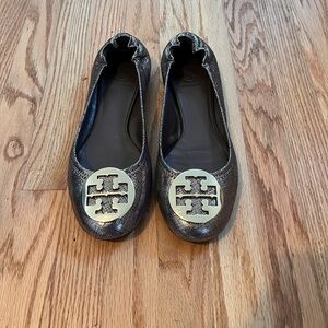 Tory Burch Gold Ballet Flats with Logo Sz 9